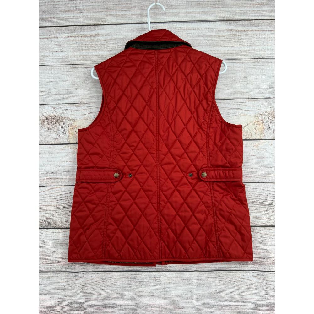 LL Bean Quilted Full Zip Vest Womens Medium Rust Brown Plaid Lined Cord Collar - Picture 2 of 10